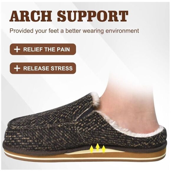 ✨ONCAI Mens Clog Slippers w Arch Support Stripe Faux Fur Cotton-Blend Slippers✨ main image 8